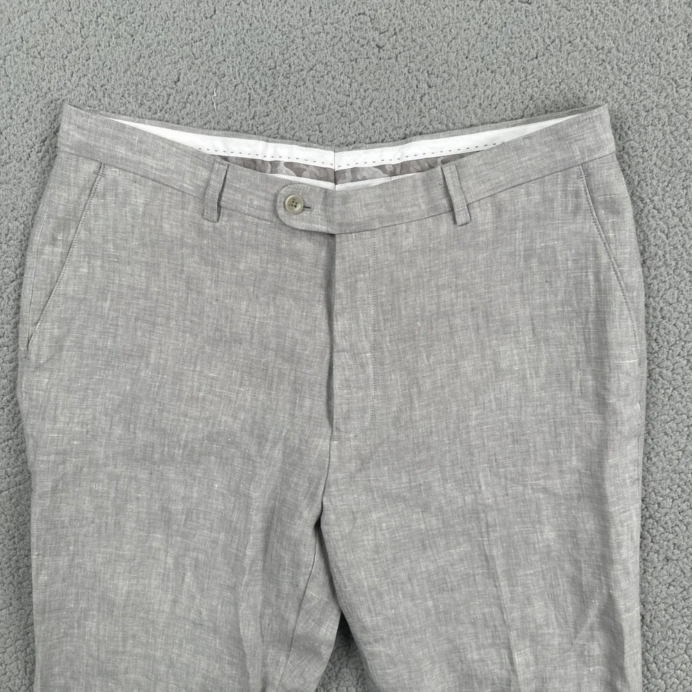 Joseph Abboud 100% Linen Pants Men 38x28* Grey Straight Leg Lined Breathable